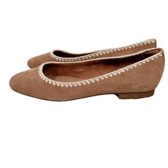 Toms Brown Suede Briella Ballet Flats Slip On Square Toe Shoes Womens Size 12 - Picture 1 of 9